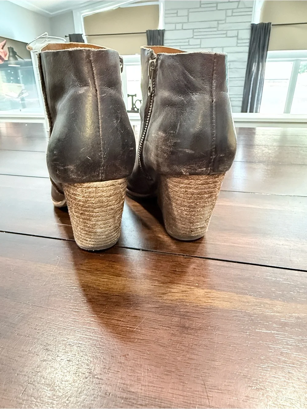 Kork-Ease Isa Brown Leather Buckle Zipper Moto Ankle Boots Booties, 7.5